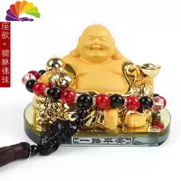 舒适主义奔驰宝马奥迪汽车摆件车载香水座创意车内饰品弥勒佛像 沙金弥勒佛葫芦(香水款)+貔貅车用香水