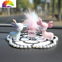 舒适主义一路平安鹿汽车摆件香水车载创意可爱车内装饰用品小鹿摆饰 粉蓝小鹿+瓶子毛+珍珠垫车用香水