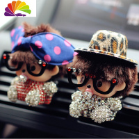 舒适主义车载香水空调出风口装饰淡香卡通可爱创意汽车内饰品摆件 圆头紫娃+大红兔儿(一对)