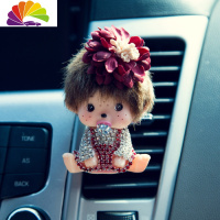 舒适主义蒙奇奇汽车香水座式车载空调出风口香水夹车内饰品摆件挂件除异味 奇奇红色花朵风口车用香水