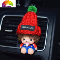 舒适主义可爱创意个性汽车香水空调出风口香水夹车载香水卡通车内饰品摆件 风口夹红色圣诞帽蓝色蒙奇奇