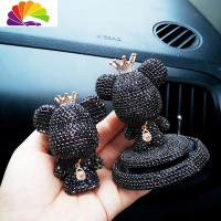 舒适主义卡通可爱熊清汽车香水香氛装饰车载香薰摆件车内用品出风口夹淡香 项链款-黑色大头熊摆件风口2件套车用香水