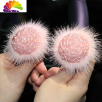 舒适主义韩式珍珠出风口香薰汽车香水夹时尚可爱镶钻毛毛车载风口装饰用品 粉珍珠毛毛风口一对车用香水