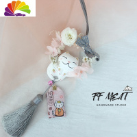 舒适主义香薰石膏车载挂件系纳福手绘猫咪永生花花环车载香水装饰 永生花B款