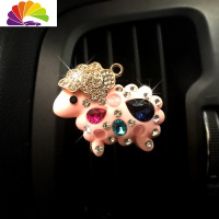 舒适主义汽车风口香水夹车载镶钻卡通可爱马空调口装修精油风口花遮异味 粉色大号小车用香水