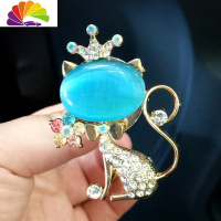 舒适主义汽车风口香水夹车载镶钻卡通可爱马空调口装修精油风口花遮异味 蓝色玛瑙脸猫猫风口车用香水