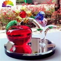 舒适主义水晶苹果汽车摆件车载香水座车上装饰车用品车内饰品摆件女 大号红苹果黄花彩蝶
