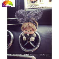 舒适主义新蒙奇奇汽车用品饰品装饰车用车内车载出风口水钻香水座香水摆件 大网耳朵出风口黑色车用香水