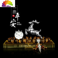 舒适主义一路平安鹿汽车摆件车载车用座式香水车内饰品男女创意中控台装饰 银色[鹿+电子表]+黄底座+藏银版大虎眼石车用香水