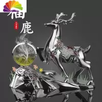 舒适主义一路平安鹿汽车摆件梅花时钟表车载香水小个性创意车内装饰品 钟表款靓丽银