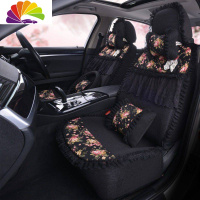 舒适主义女汽车坐垫四季通用 新款蕾丝布艺全包坐垫套可爱汽车座垫 四季垫 复古田园黑色