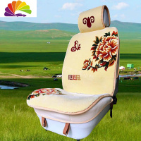 舒适主义汽车毛坐垫套简约毛手工地毯式四季通用包围汽车坐垫 米白色富贵牡丹(五座一套)