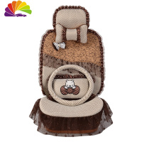 舒适主义四季通用卡通汽车坐垫全包冬季蕾丝POLO骐达朗逸宝来速腾女座垫套 蝴蝶结至尊版一咖啡色