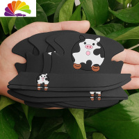 舒适主义汽车拉手保护膜卡通隐形碗保护贴车把手贴纸漆面划痕防刮贴 奶呵牛-黑底-8片装(4拉手贴+4门碗贴)车贴