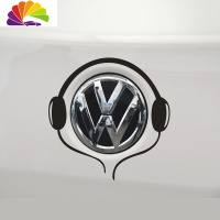 舒适主义大众速腾波罗凌渡高尔夫7改黑色车标贴耳机车贴恶魔标个性搞笑 黑色耳机贴
