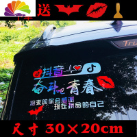 舒适主义网红抖音晚点遇见你车贴七彩镭射个性创意段子反光装饰汽贴纸定制 奋斗吧青春