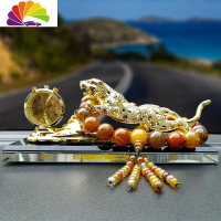 舒适主义大号金钱豹子汽车装饰个性创意车载香水男大气车内饰品摆件中控台 镶钻豹子带表+龙纹玛瑙佛珠