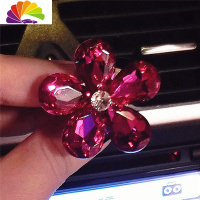 舒适主义水晶花汽车出风口装饰镶钻闪钻女士车载风口香水车用汽车内饰用品 水晶花出风口-玫红-不含香车用香水