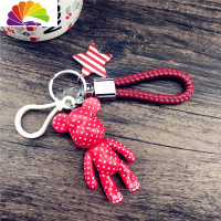 舒适主义个性暴力熊钥匙扣 男女情侣小熊公仔汽车钥匙挂件钥匙链书包挂件 白点红熊--三代红绳-红星汽车钥匙扣