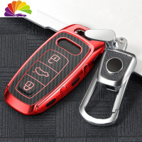 舒适主义奥迪A6L钥匙套A7新A8L汽车Q8男2019款扣2020保护壳女式碳纤钥匙包 烈焰红(时尚金属扣)汽车钥匙扣
