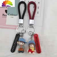 舒适主义3D可爱情侣公仔钥匙链创意定制汽车号码牌钥匙扣挂件男女韩国礼品 红裙子棒球帽-男黑女红号码牌-男黑女红汽车钥匙扣