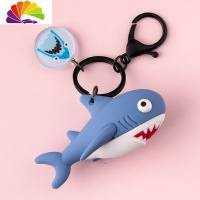 舒适主义解压鲨公仔钥匙扣挂件创意个性汽车链圈环锁匙扣男女情侣书包挂饰 浅蓝[实心的捏不动,手感不错]汽车钥匙扣