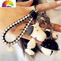 舒适主义汽车钥匙扣女韩国可爱钥匙链个性创意情侣挂饰卡通包包挂件小 滴胶白史努比+黑白绳+黑白铃