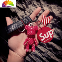 舒适主义潮牌汽车钥匙扣 暴力熊挂件 钥匙链韩国创意定制男女情侣七夕 红皮扣+红熊+红圆SU