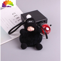 舒适主义可爱卡通毛绒软萌娃娃汽车钥匙扣网红少女心韩国钥匙挂件书包挂饰 毛线帽黑色娃娃+永生花+老款皮绳