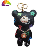 舒适主义欧美潮流钥匙扣个性小熊皮质钥匙扣创意汽车钥匙链男女情侣包挂件 黑色小熊汽车钥匙扣