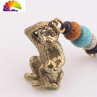 舒适主义纯铜钥匙扣生肖猴子挂件吊坠创意手工编织绳男女汽车个性礼品 猴子献桃+绿松石汽车钥匙扣