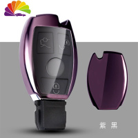 舒适主义适用奔驰汽车钥匙包GLA200E级C级钥匙扣GLC260C200L钥匙壳套女 A款紫黑[单壳]汽车钥匙扣