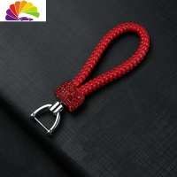 舒适主义汽车钥匙扣天鹅镶钻创意编织皮绳钥匙链挂件男女情侣款车载用 编织钥匙扣-大红色