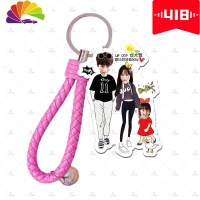 舒适主义汽车钥匙扣情侣亚克力钥匙圈定制可爱创意皮绳个性照片包包挂件女 双面五人(皮绳颜色请备注)
