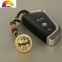 舒适主义纯铜饕鬄铃铛小汽车钥匙链挂件男女款个性创意宠物配饰吊坠 铜本色饕餮铃铛+编织绳子汽车钥匙扣