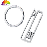 舒适主义钛合金穿皮带腰带钥匙扣男个性创意汽车挂件圈环运动裤腰式锁匙扣 钛方头插皮带-配钛合金环汽车钥匙扣