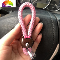 舒适主义汽车钥匙马蹄扣情侣钥匙扣挂件皮绳钥匙圈 绳 可爱钥匙链创意个性 粉布熊马蹄扣-粉色配送螺丝刀汽车钥匙扣