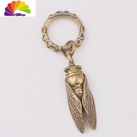 舒适主义中国风铜钥匙扣挂件鸣蝉金蝉知了猴挂件汽车男女手工小铜件儿童 雄蝉古铜+唐草圈汽车钥匙扣