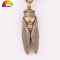 舒适主义中国风铜钥匙扣挂件鸣蝉金蝉知了猴挂件汽车男女手工小铜件儿童 雄蝉古铜+红挂绳汽车钥匙扣