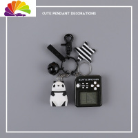 舒适主义ins可爱几何恐龙熊猫小鹿动物钥匙扣卡通车钥匙链书包挂件公仔 熊猫游戏机汽车钥匙扣