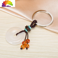 舒适主义汽车钥匙扣车用钥匙挂件男女士玉石饰品简约韩国个性创意礼品情侣 钢圈平安扣(乳白色)