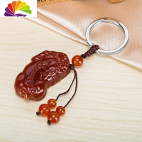 舒适主义汽车钥匙扣车用钥匙挂件男女士玉石饰品简约韩国个性创意礼品情侣 钢圈玛瑙雄貔貅