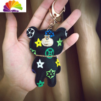 舒适主义欧美潮流钥匙扣个性小熊皮质钥匙扣创意汽车钥匙包包挂件男女情侣 小熊钥匙扣(黑色)汽车钥匙扣