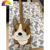 舒适主义七夕手工皮柯基犬汽车钥匙扣皮可爱狗生肖卡通包包挂件 沙色风衣灰耳皮绳