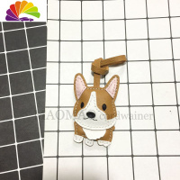 舒适主义七夕手工皮柯基犬汽车钥匙扣皮可爱狗生肖卡通包包挂件 沙色粉耳皮绳款