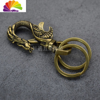 舒适主义复古铜龙凤型钥匙扣挂件 创意纯铜十二生肖龙凤情侣汽车钥匙链 凤钥匙扣+平圈汽车钥匙扣