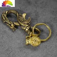 舒适主义复古铜龙凤型钥匙扣挂件 创意纯铜十二生肖龙凤情侣汽车钥匙链 凤钥匙扣+平圈+钱袋汽车钥匙扣