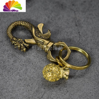 舒适主义复古铜龙凤型钥匙扣挂件 创意纯铜十二生肖龙凤情侣汽车钥匙链 龙钥匙扣+平圈+钱袋汽车钥匙扣