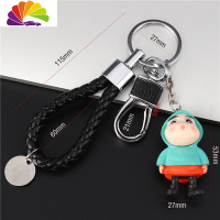 舒适主义卡通书包挂饰钥匙扣女韩国可爱男士汽车腰挂圈环链个性挂件小 精致短绳+银扣+绿雨衣小新汽车钥匙扣