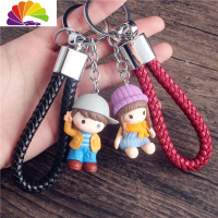 舒适主义韩国可爱情侣娃娃钥匙扣挂件 创意卡通3D公仔汽车钥匙链女送礼品 棒球帽男孩女孩一对男黑女红汽车钥匙扣